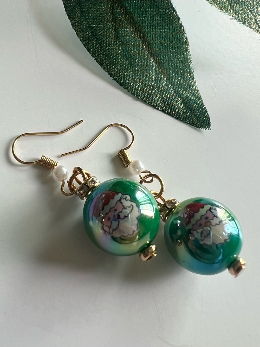 Festive Green Santa Clause Ornament Drop Earrings - Christmas / St Nick - Picture 2 of 4
